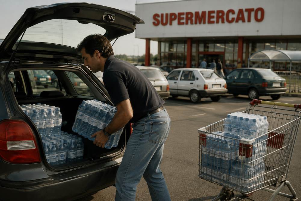 Il carico delle bottiglie in auto